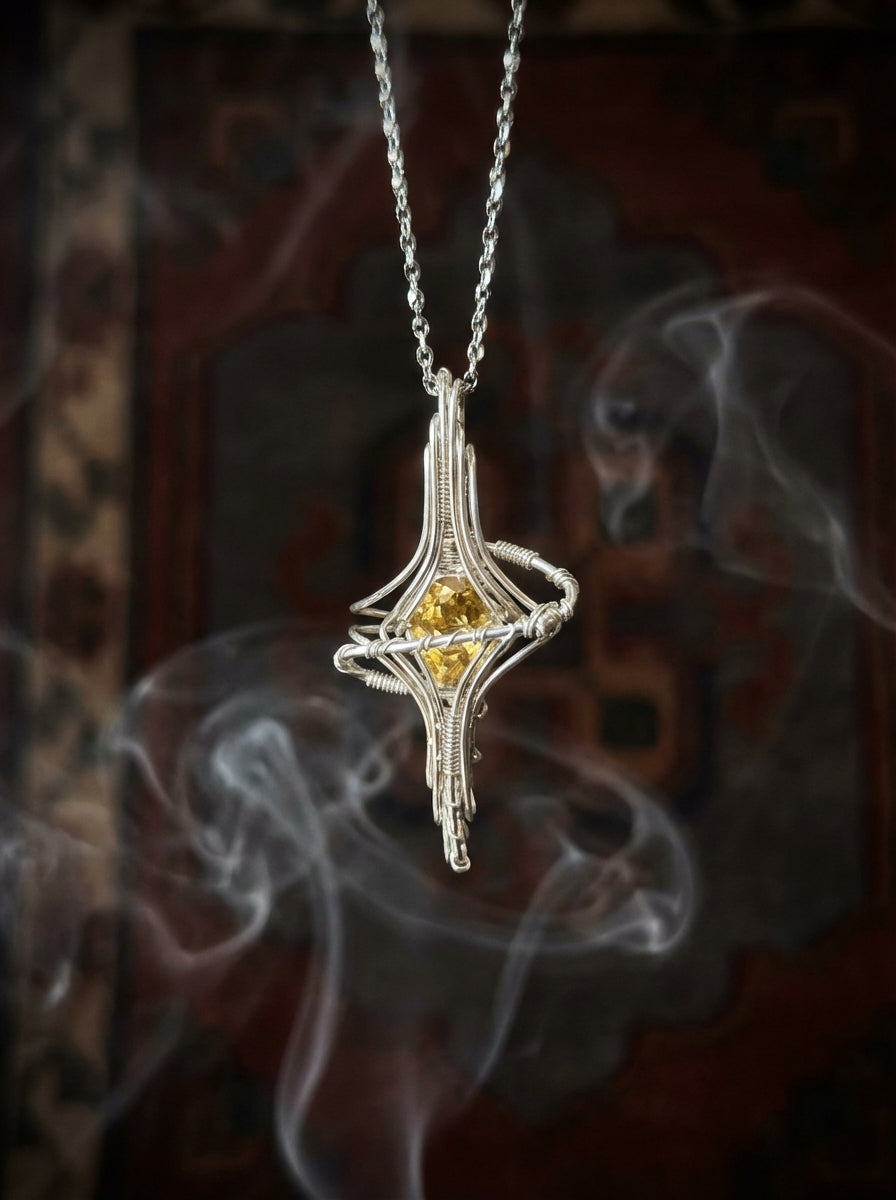 Personalized Energy Clavicle Necklace | Planet Ring Series Natural Citrine Sterling Silver Pendant Necklace