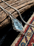 Hand-Wound Natural Aquamarine Raw Stone Pendant | Free-Form Crystal Ore Clavicle Necklace