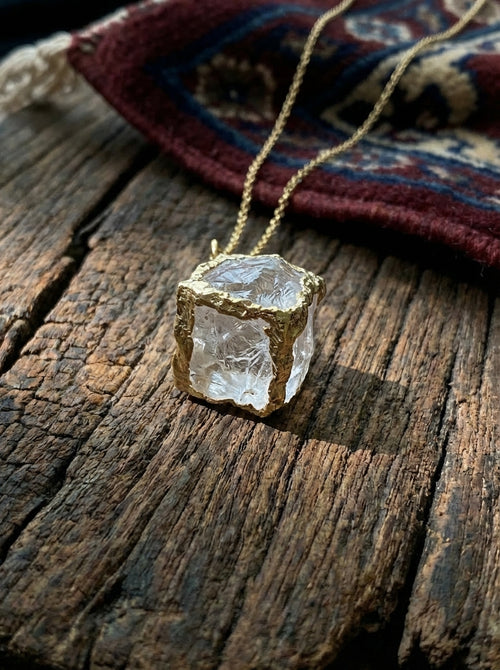 Clear White Crystal Rock Sugar Necklace Original Natural Gemstone