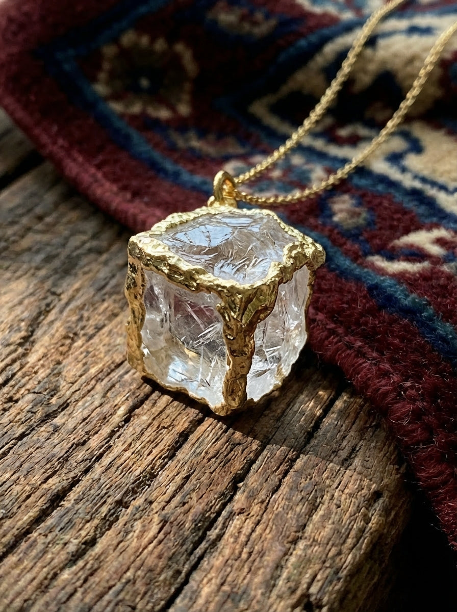 Clear White Crystal Rock Sugar Necklace Original Natural Gemstone
