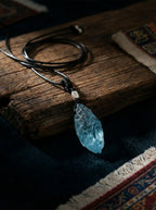 High-End Irregular Aquamarine Raw Stone Pendant | Blue Crystal Necklace Niche Design Choker