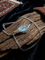 Hand-Wound Natural Aquamarine Raw Stone Pendant | Free-Form Crystal Ore Clavicle Necklace
