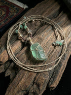 Original Natural Green Crystal Pendant Necklace | High-End Niche Retro Ethnic Style Versatile Hand-Braided Rope