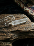 Tapered White Crystal Hexagonal Prism Raw Stone Pendant | Unisex Amorphous Single-Point Trendy Necklace