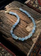 Trendy Niche Clavicle Necklace | Natural Large-Grain Aquamarine Beaded Necklace