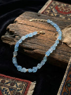 Trendy Niche Clavicle Necklace | Natural Large-Grain Aquamarine Beaded Necklace