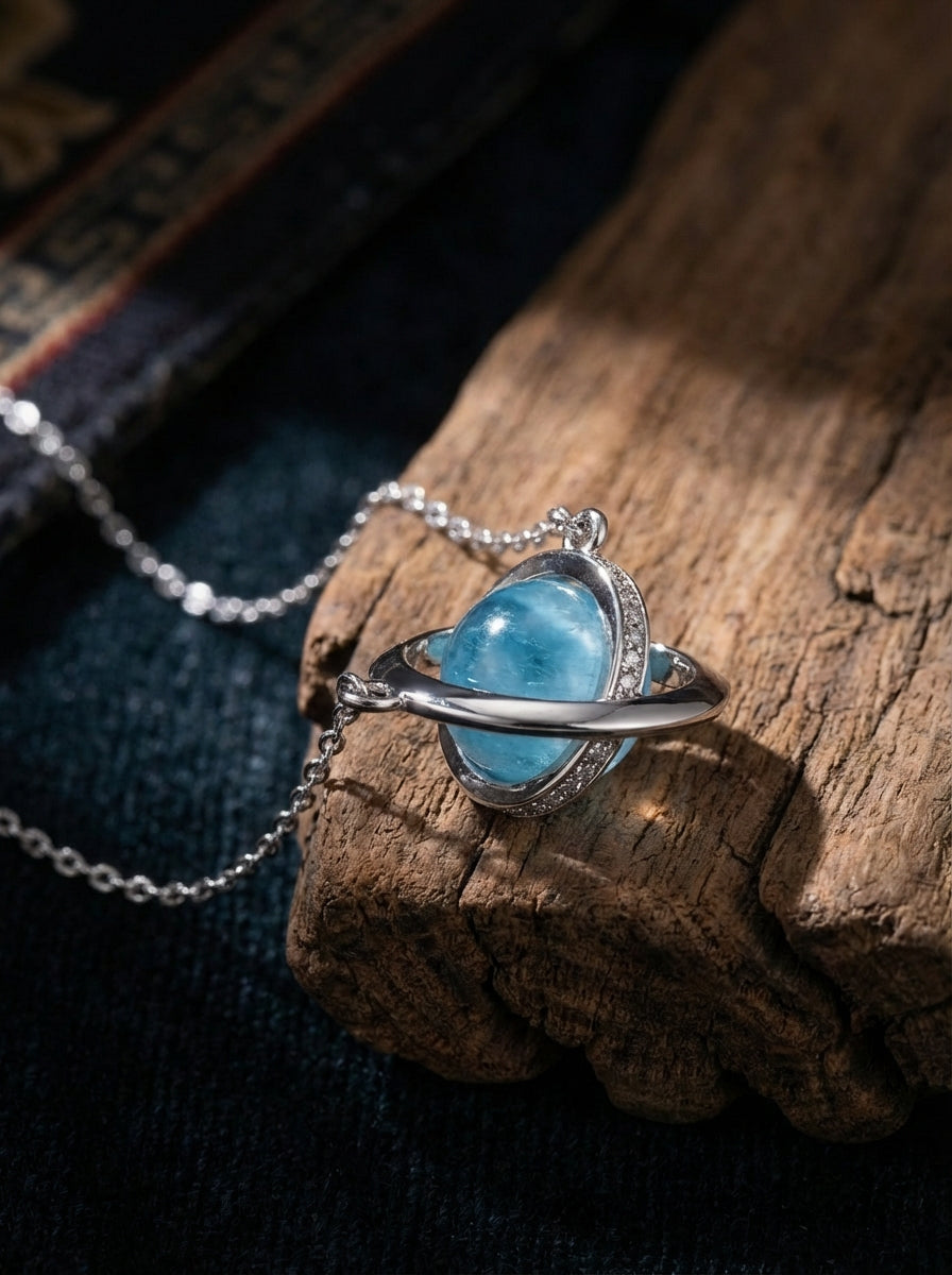 Niche Design Starry Sky Crystal Necklace | Sterling Silver Aquamarine Clavicle Necklace for Women