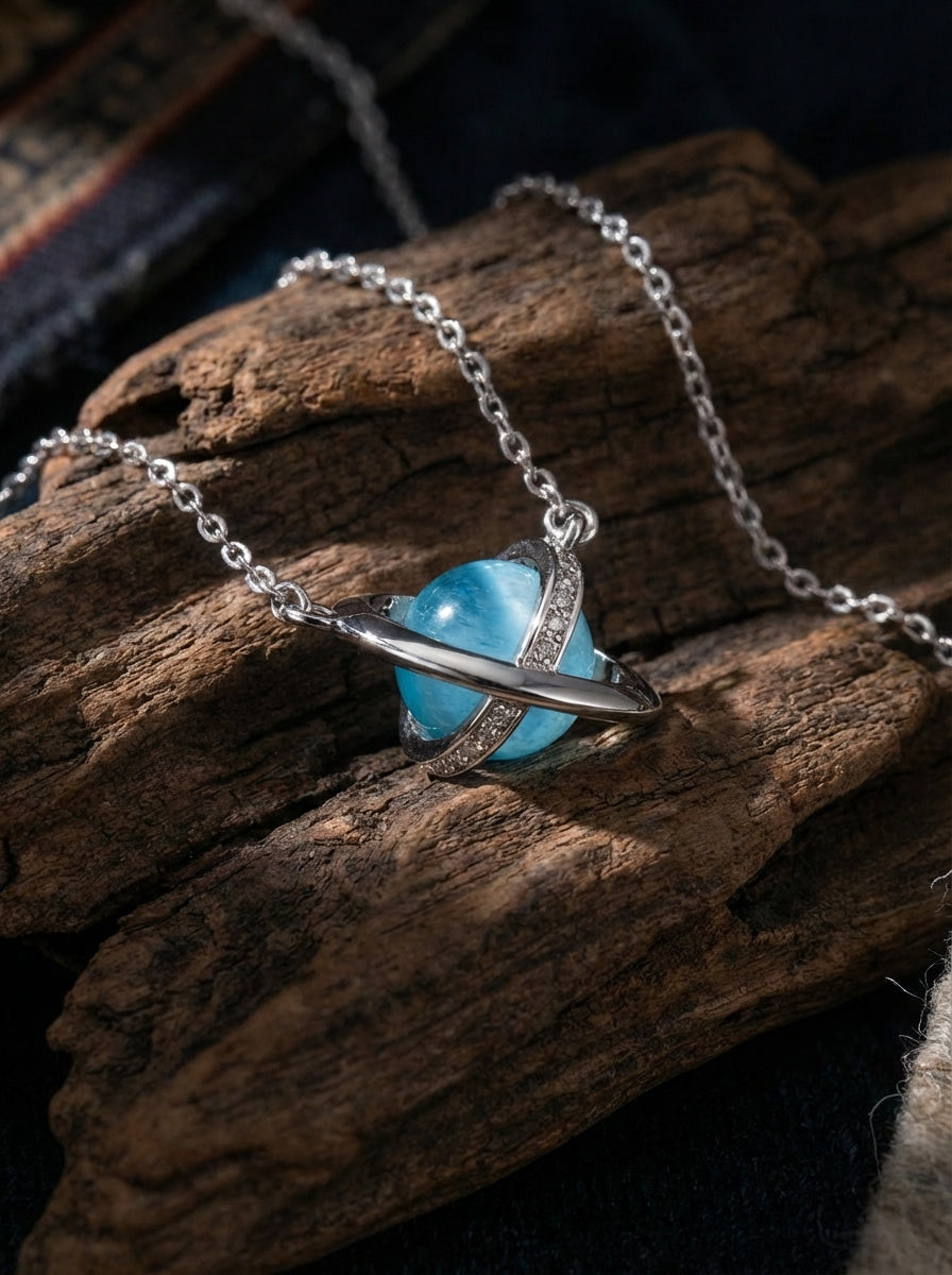 Niche Design Starry Sky Crystal Necklace | Sterling Silver Aquamarine Clavicle Necklace for Women