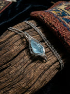 Hand-Wound Natural Aquamarine Raw Stone Pendant | Free-Form Crystal Ore Clavicle Necklace