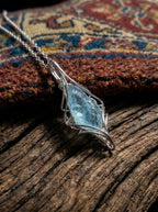 Hand-Wound Natural Aquamarine Raw Stone Pendant | Free-Form Crystal Ore Clavicle Necklace