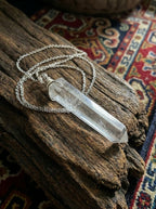 Tapered White Crystal Hexagonal Prism Raw Stone Pendant | Unisex Amorphous Single-Point Trendy Necklace