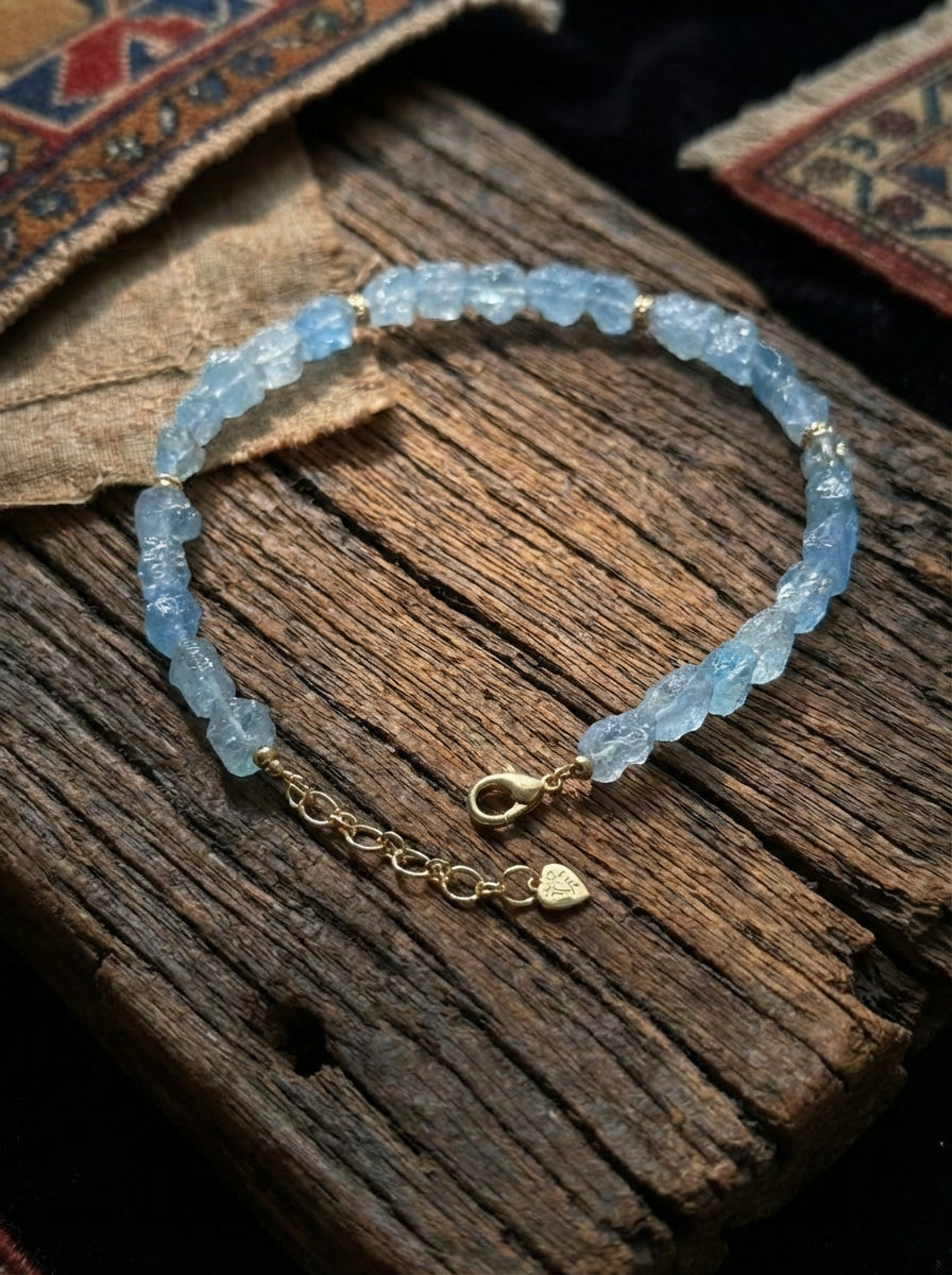 Trendy Niche Clavicle Necklace | Natural Large-Grain Aquamarine Beaded Necklace