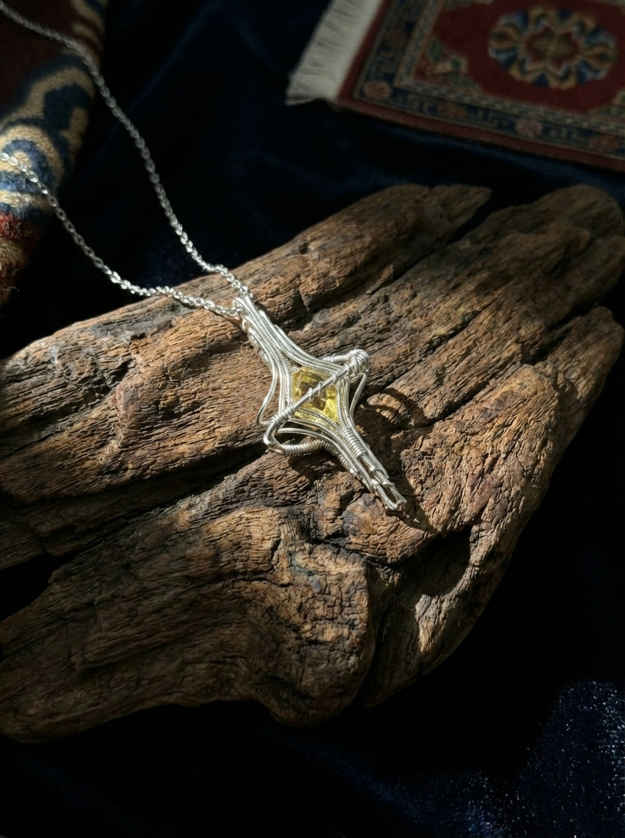Personalized Energy Clavicle Necklace | Planet Ring Series Natural Citrine Sterling Silver Pendant Necklace