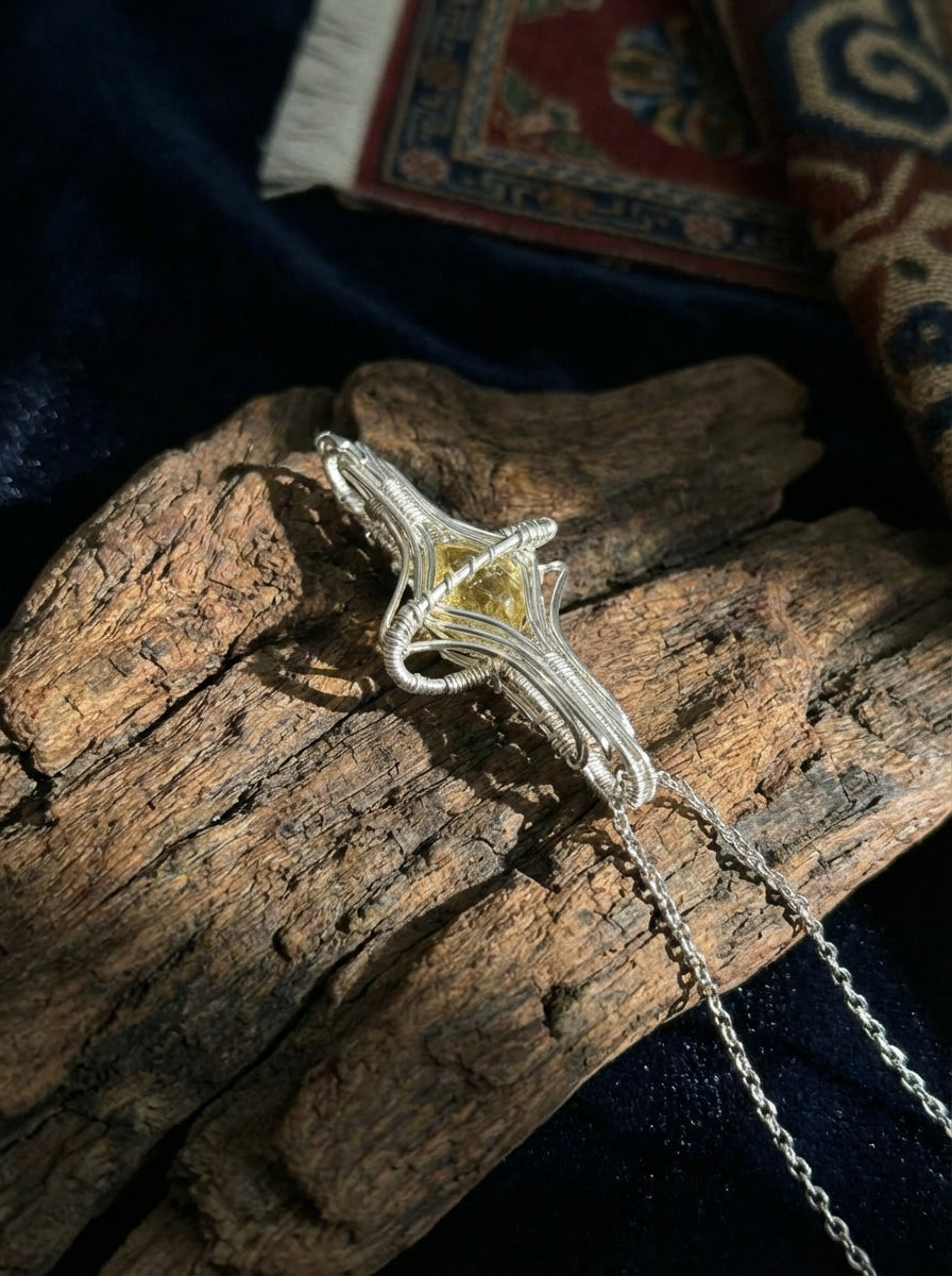 Personalized Energy Clavicle Necklace | Planet Ring Series Natural Citrine Sterling Silver Pendant Necklace