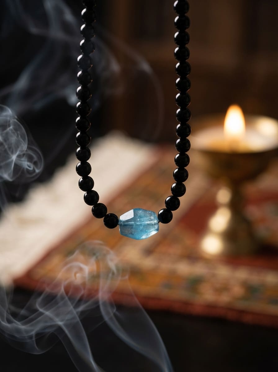 「Return to Shore」 Natural Aquamarine Obsidian Necklace
