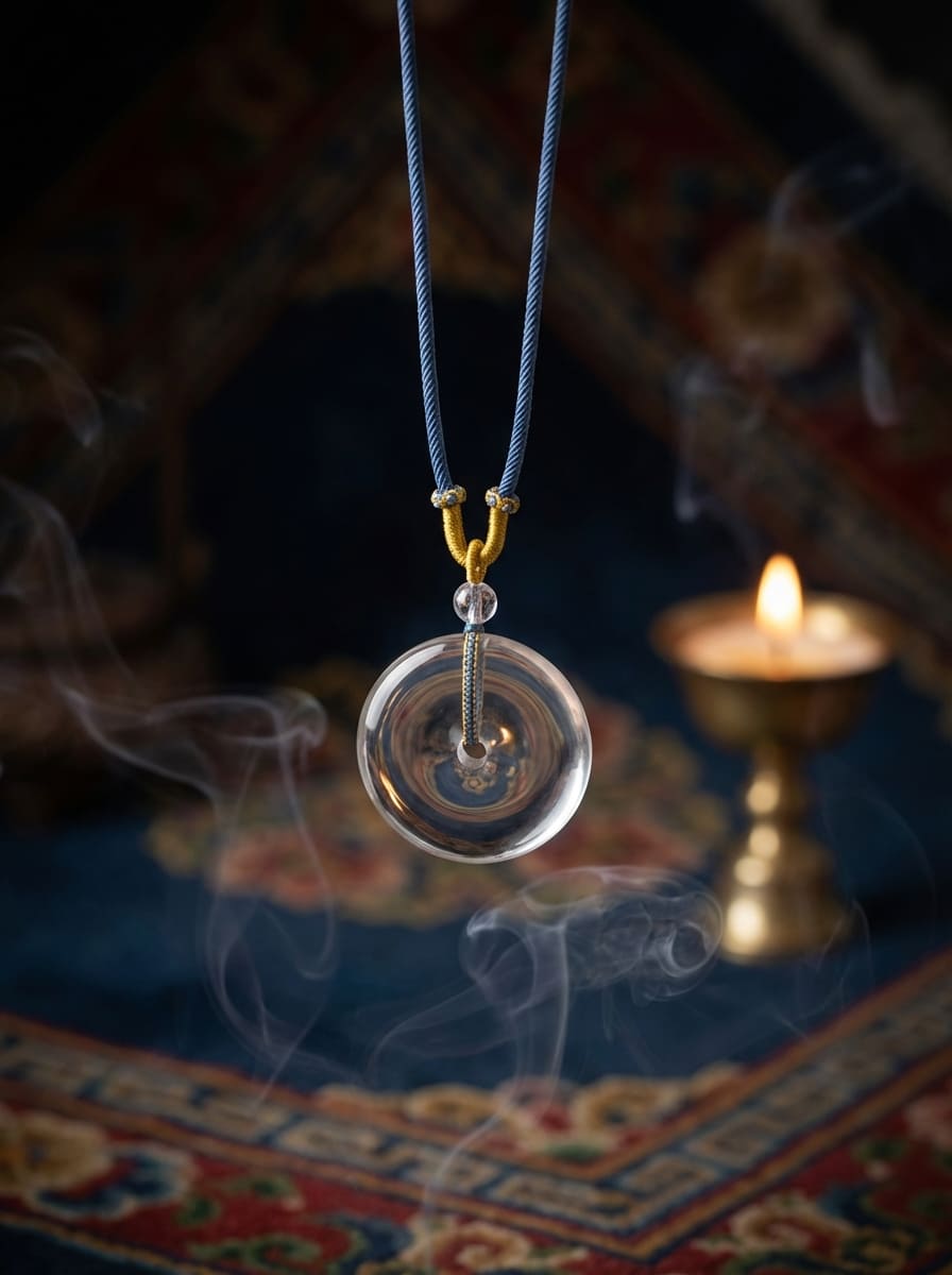 「Peace and Smoothness」 White Crystal Peace Buckle Tibetan Blue Rope Necklace
