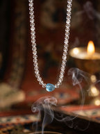 「Summer」 Natural White Crystal Beaded Aquamarine Necklace