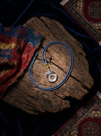 「Peace and Smoothness」 White Crystal Peace Buckle Tibetan Blue Rope Necklace