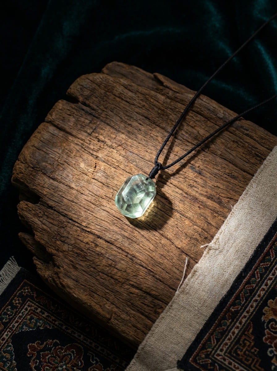 「Spring Breeze Wood」 Natural Green Crystal Free-Form Necklace