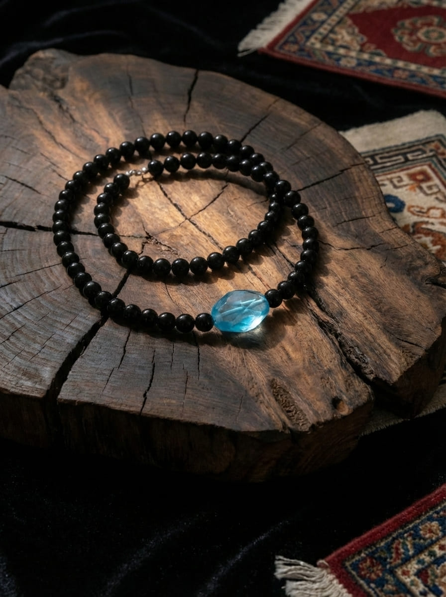 「Return to Shore」 Natural Aquamarine Obsidian Necklace