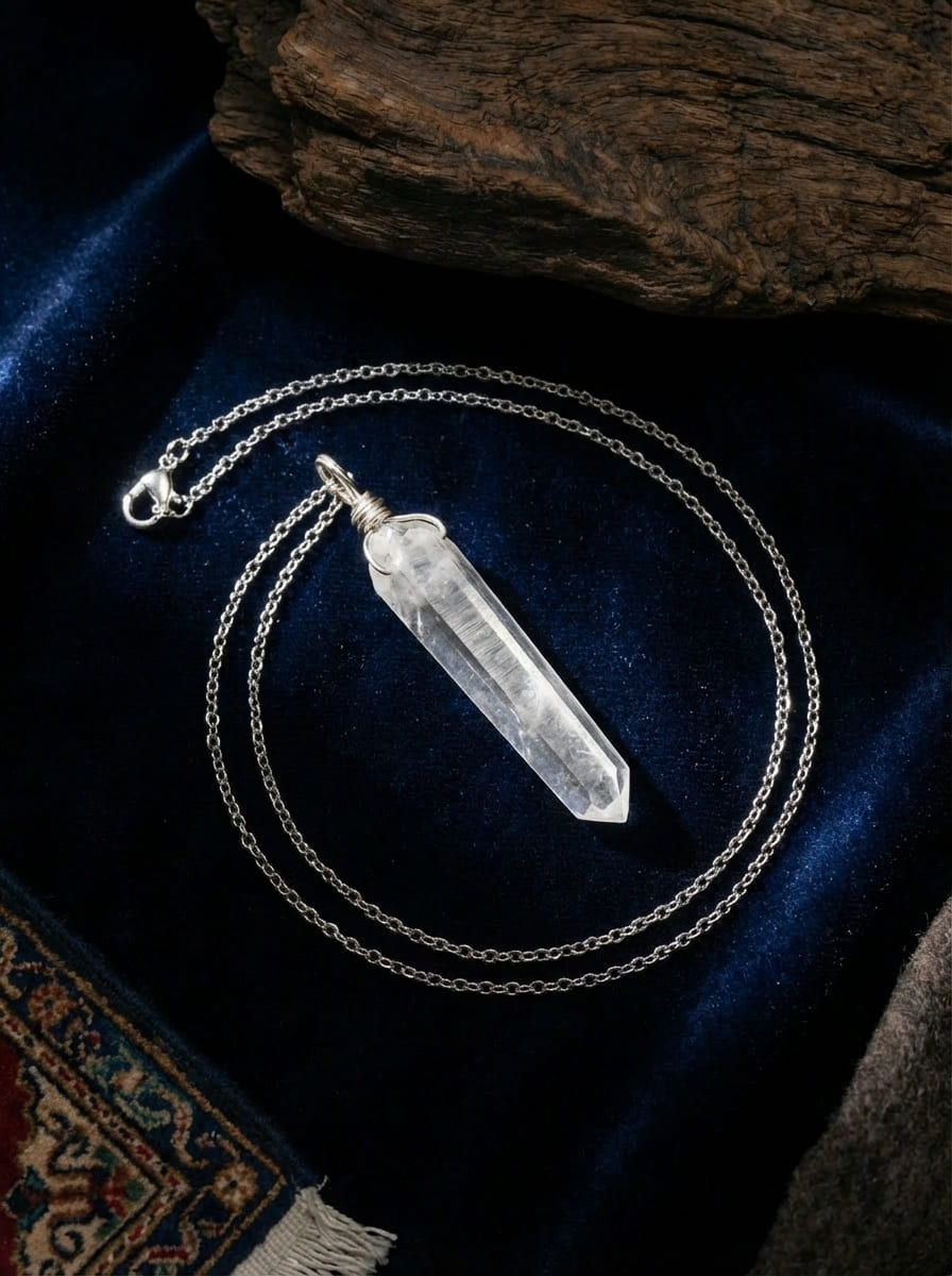 「Self」 Natural White Crystal Hexagonal Prism Necklace