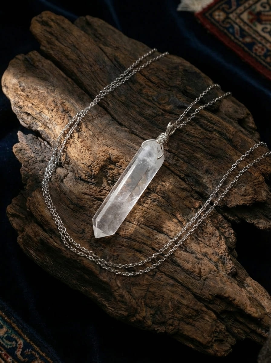 「Self」 Natural White Crystal Hexagonal Prism Necklace