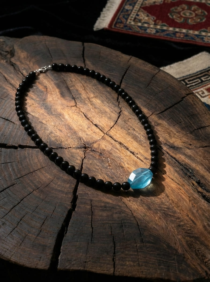 「Return to Shore」 Natural Aquamarine Obsidian Necklace