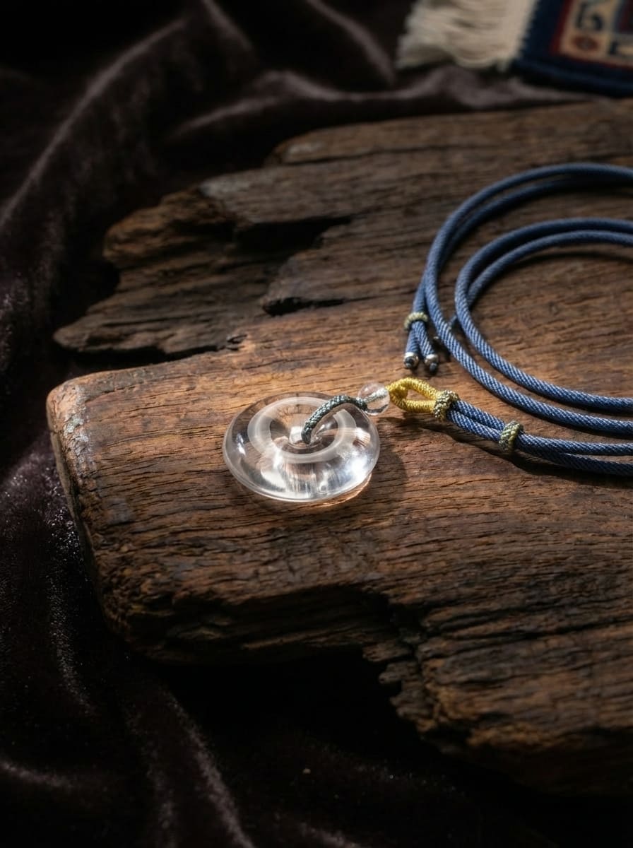 「Peace and Smoothness」 White Crystal Peace Buckle Tibetan Blue Rope Necklace