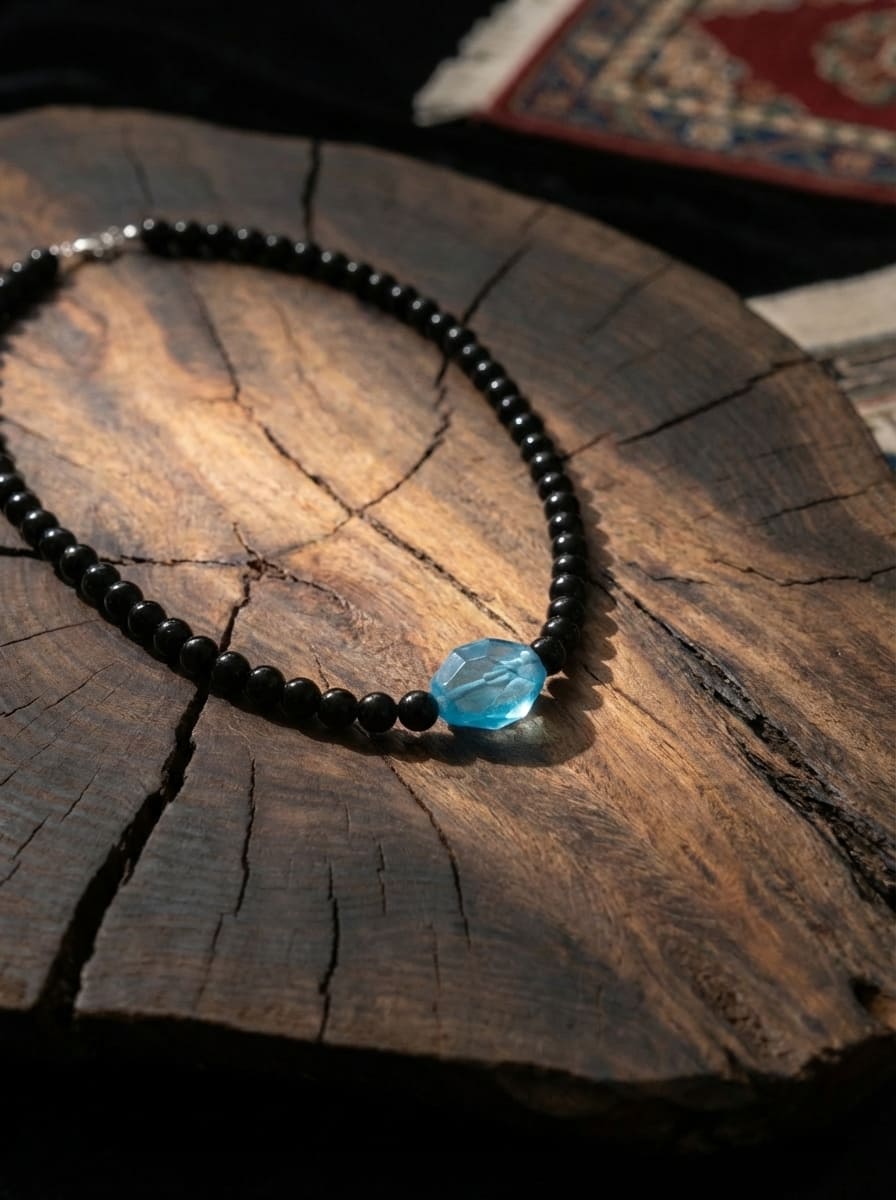 「Return to Shore」 Natural Aquamarine Obsidian Necklace