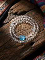 「Summer」 Natural White Crystal Beaded Aquamarine Necklace