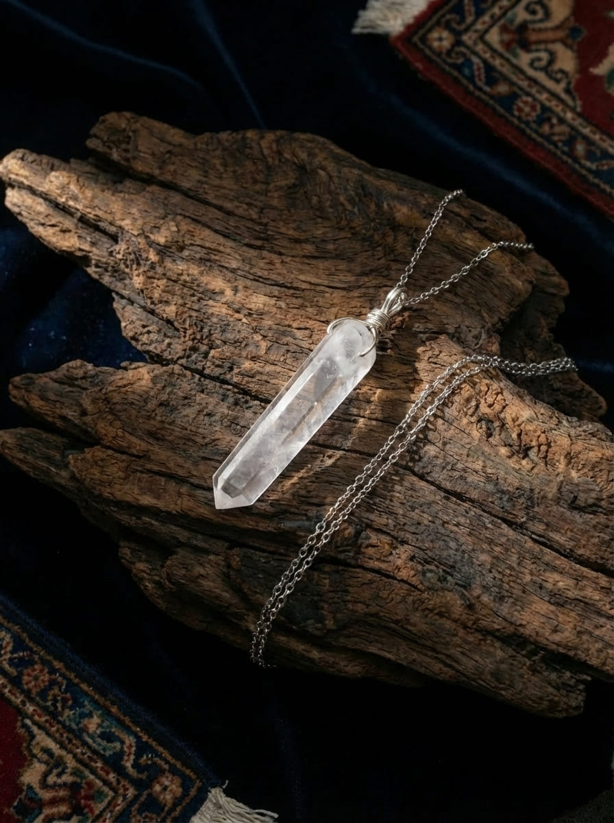 「Self」 Natural White Crystal Hexagonal Prism Necklace