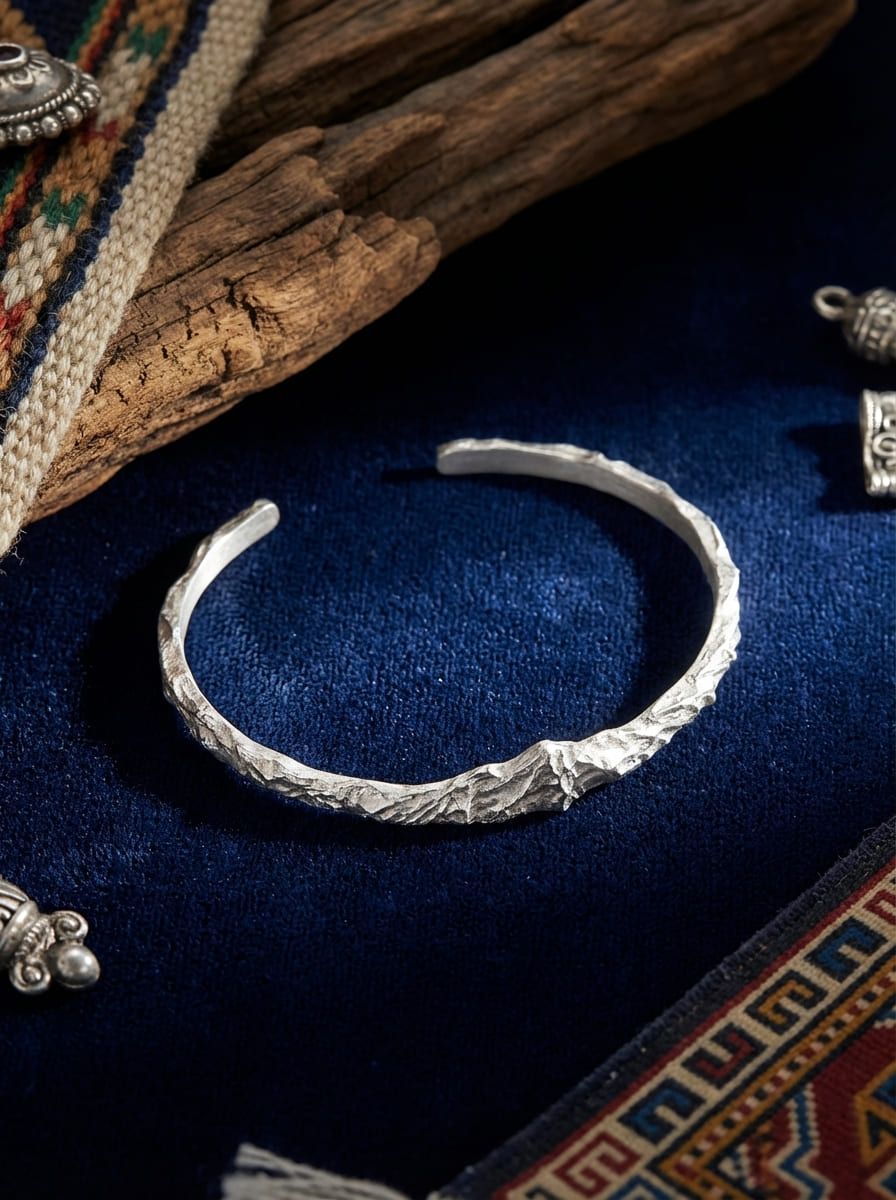 「Kailash」Sterling Silver Open Cuff Bracelet