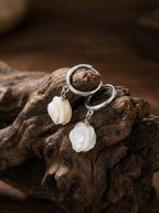 「Spirit of Life」 Original Hand-Carved Mother of Pearl Rose Ear Hoops