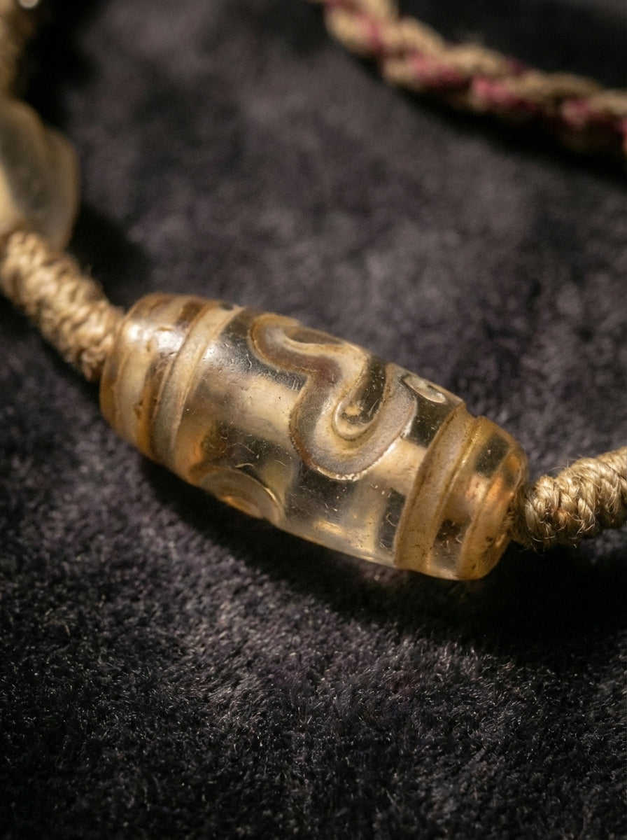 藏区老料水晶三面大黑天金刚杵天珠项链孤品