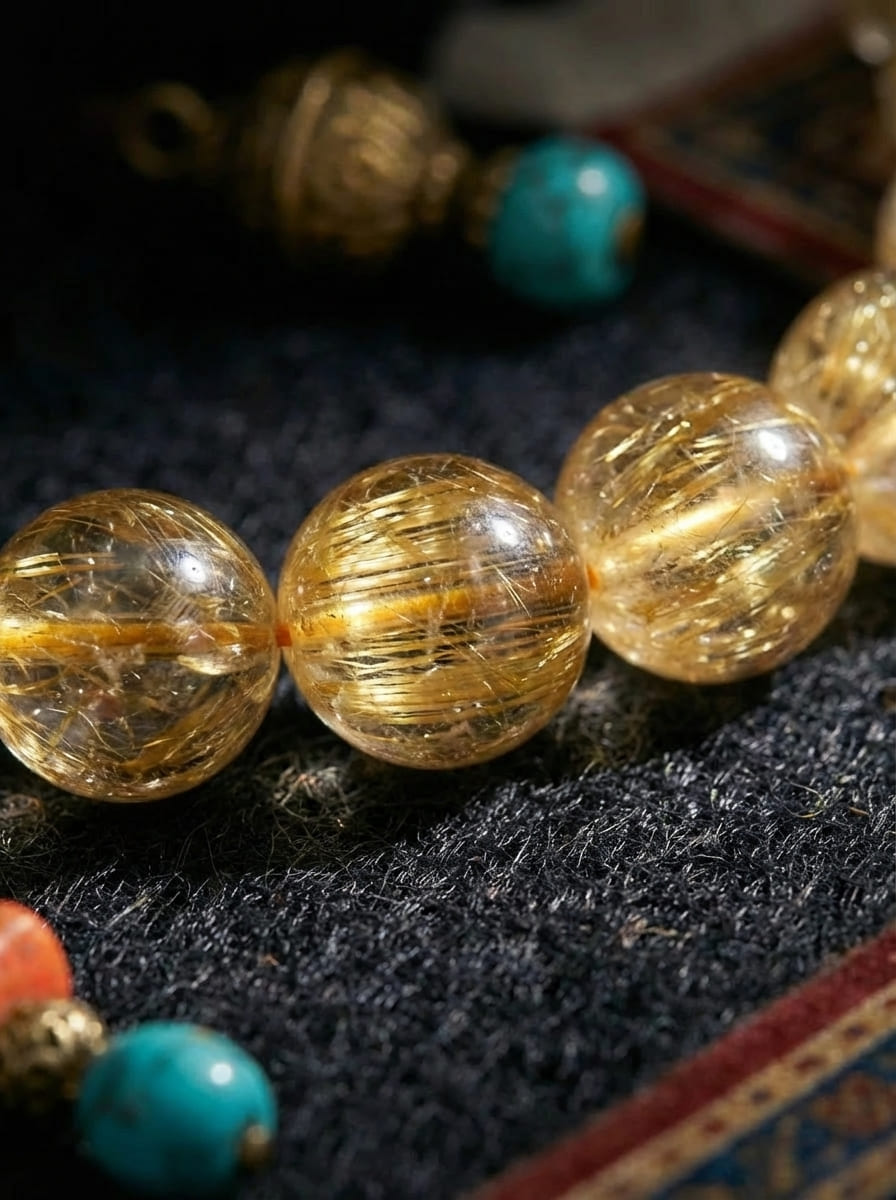 「Golden Shine & Azure Glow」Tibetan Style Natural Citrine Inlaid Aquamarine Bracelet