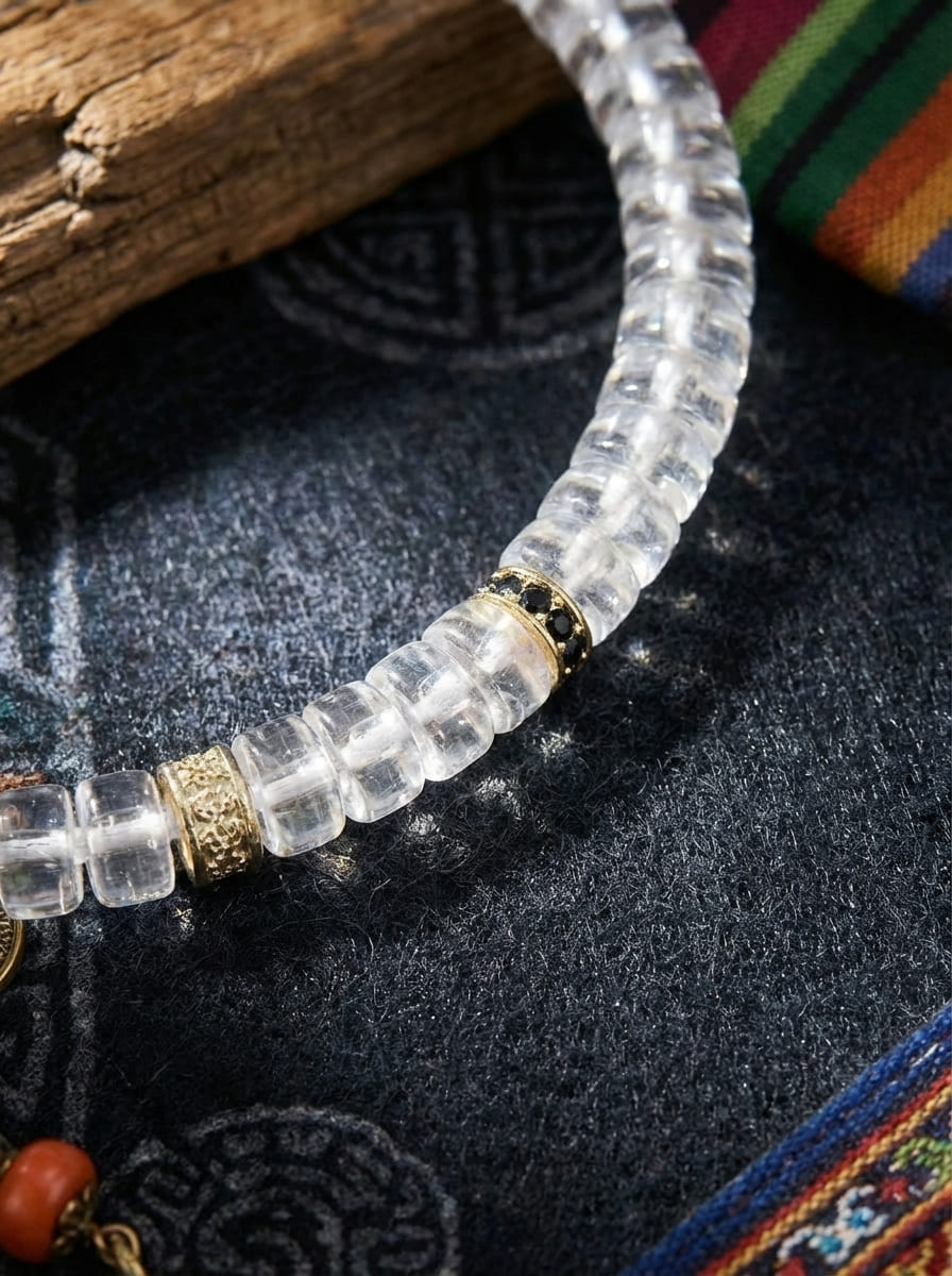「Five Elements Qi · Metal」White Crystal Tablet Bead Bracelet