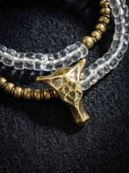 「Ark of Life」Irregular White Crystal & Brass Bull Head Bracelet