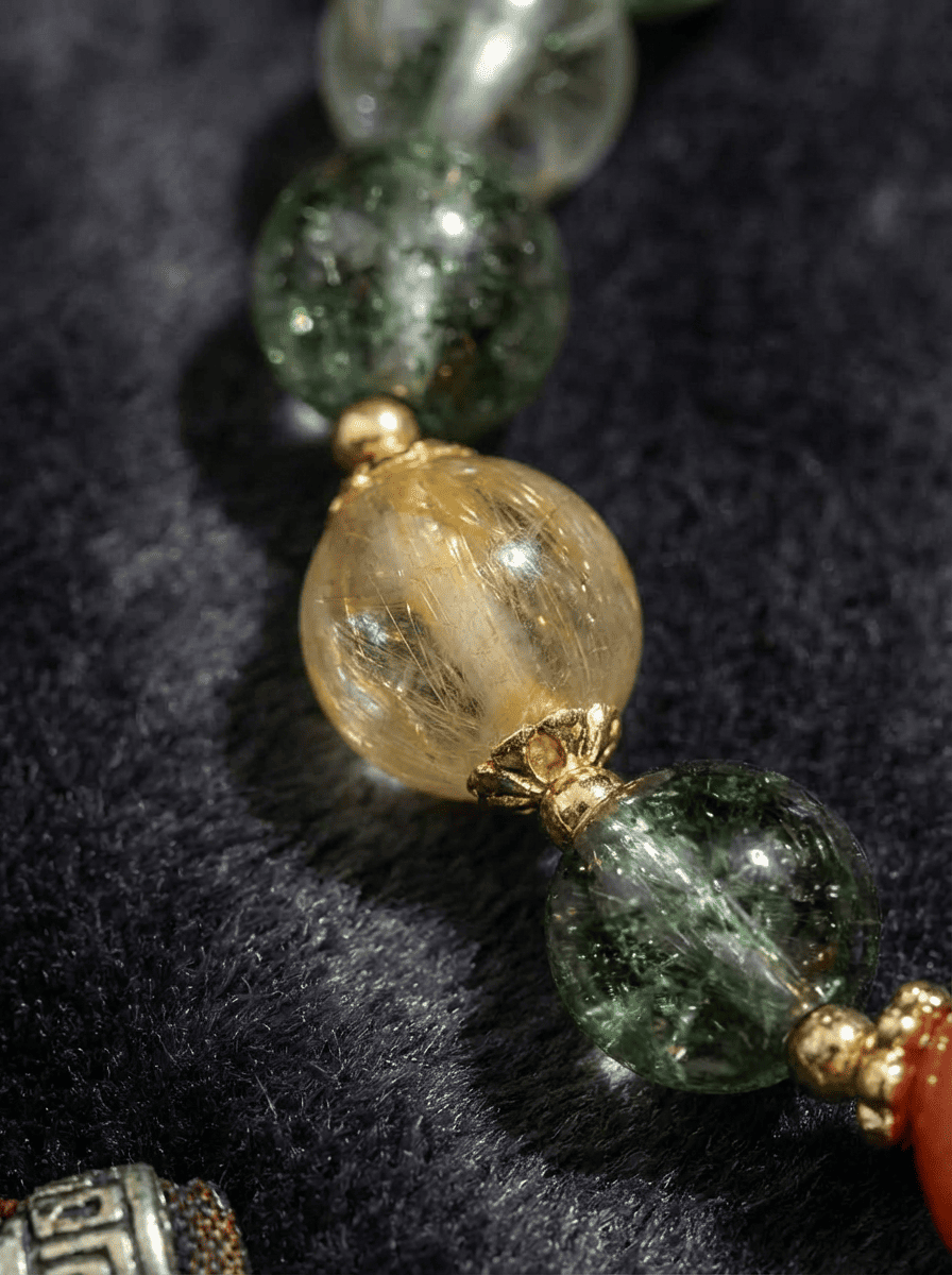 「Good Luck」Green Crystal and Sunstone Bracelet