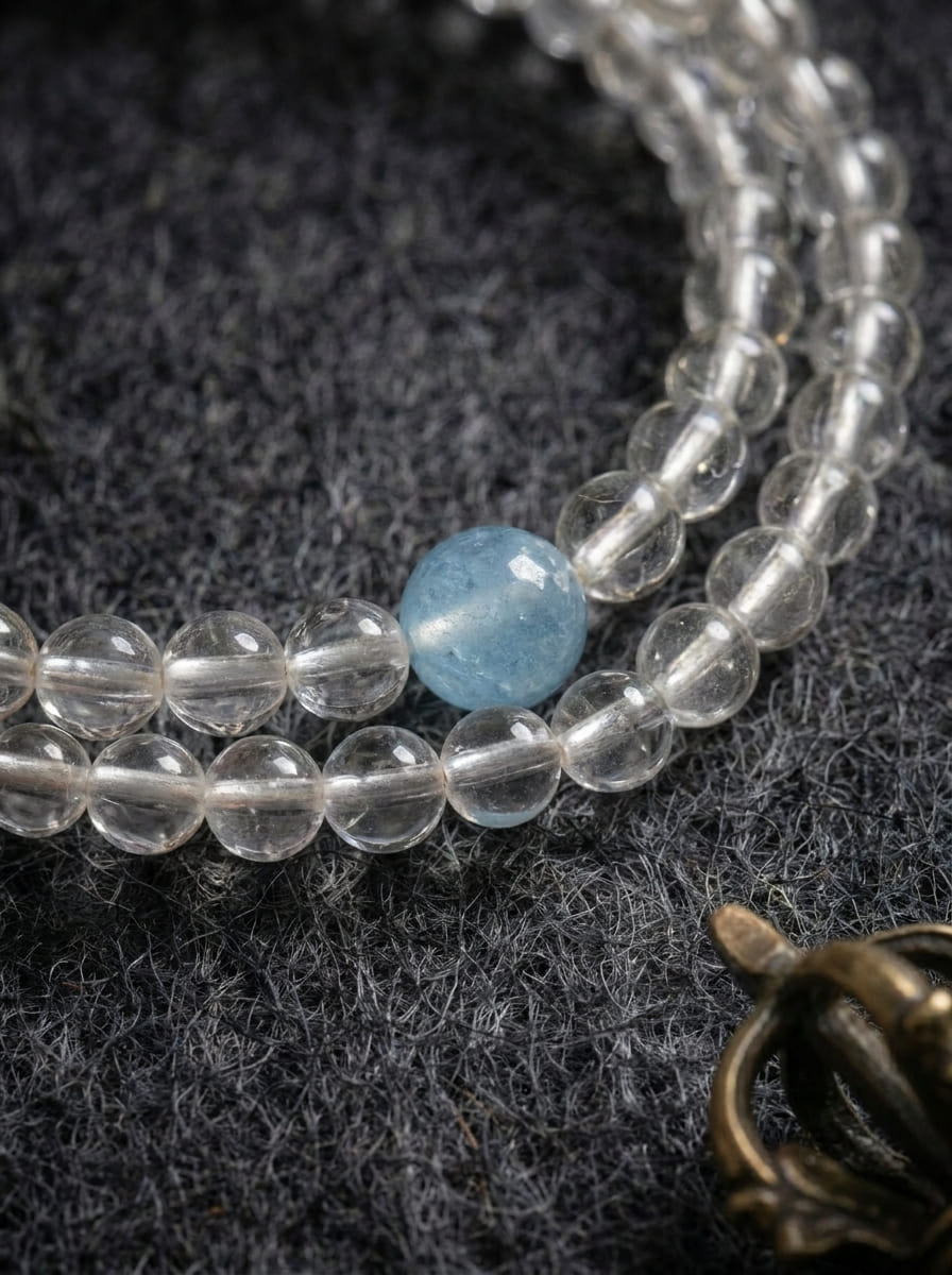 「Qing Lan」 Clear Crystal and Aquamarine Double-Layer Bracelet