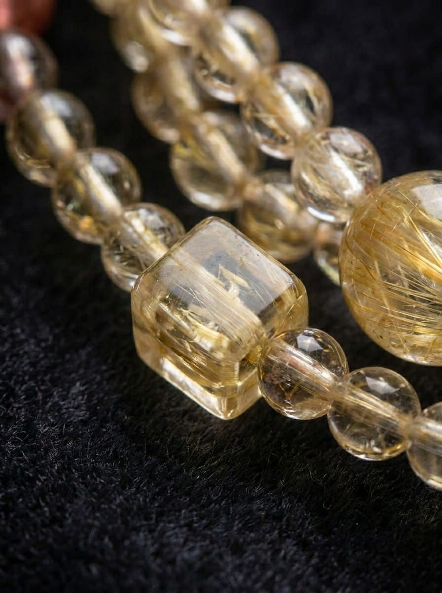 Golden Luck Multi-Gem Golden Hair Crystal Triple-Layer Bracelet