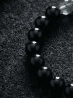 「Secluded Realm」 Obsidian & Green Phantom Crystal Bracelet