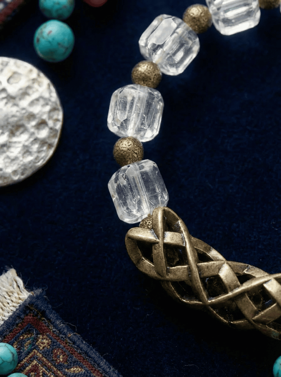 「Ancient Bronze Crystal Rope」 White Crystal & Brass Bracelet
