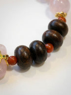「Peach Wood Brings Luck」Pink Crystal & Agarwood Bracelet