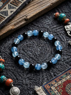 「Void Realm」Aquamarine and Obsidian Multi-Gem Bracelet