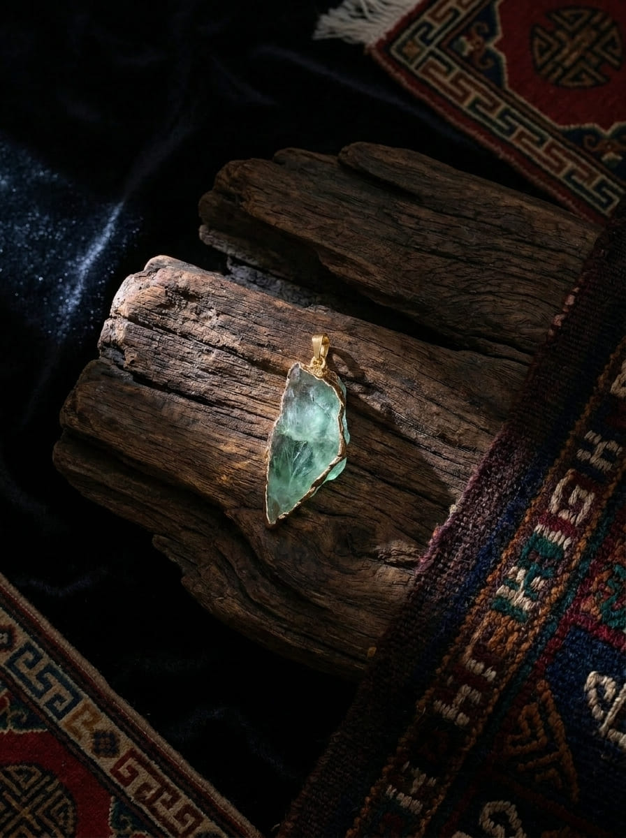 Liu Jin Raw Stone Natural Crystal Raw Stone Edged Pendant Necklace