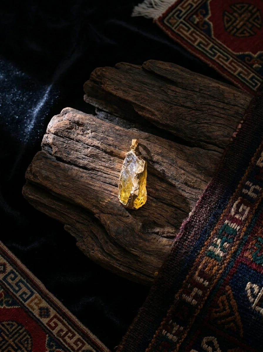 Liu Jin Raw Stone Natural Crystal Raw Stone Edged Pendant Necklace