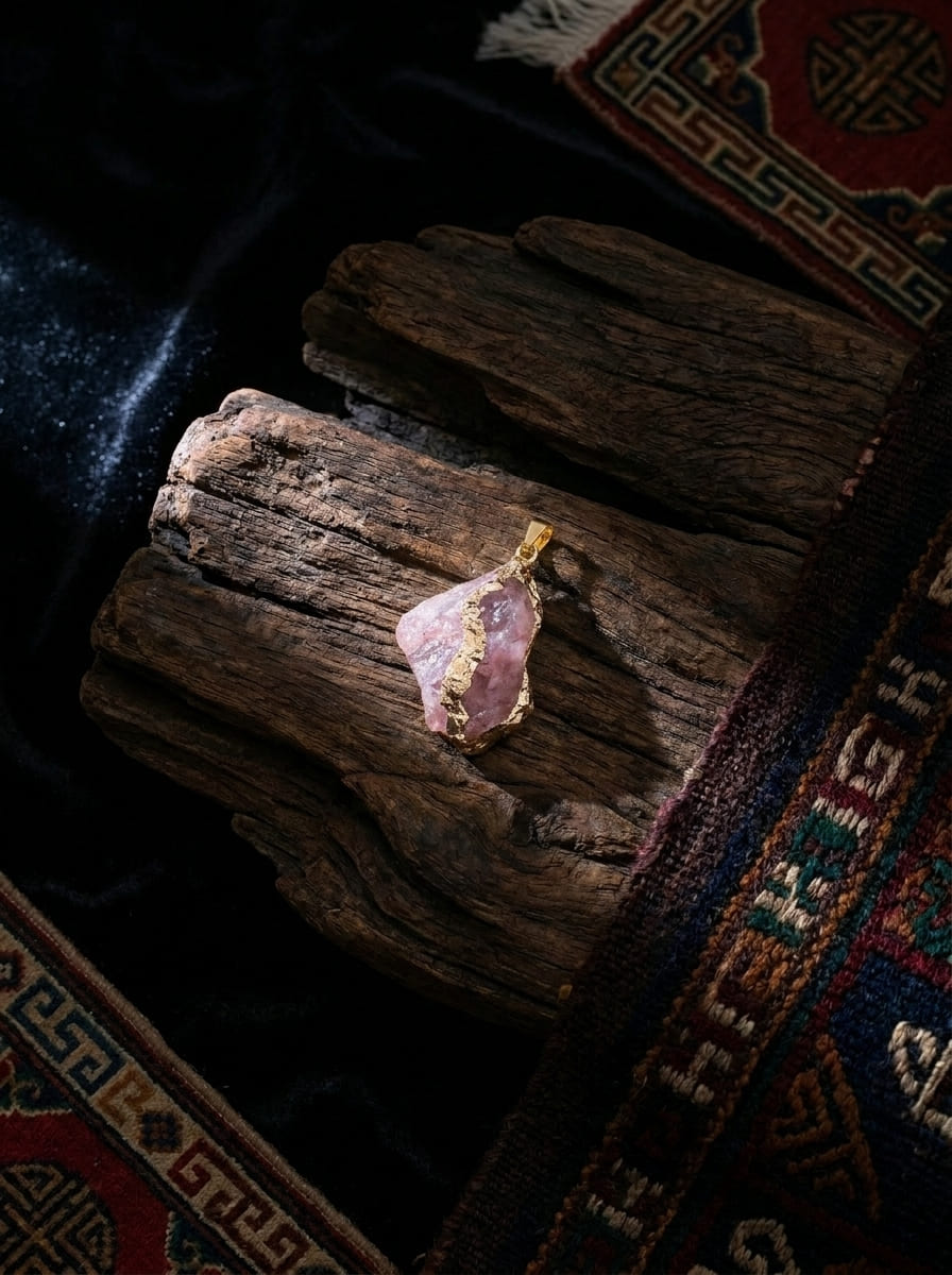 Liu Jin Raw Stone Natural Crystal Raw Stone Edged Pendant Necklace