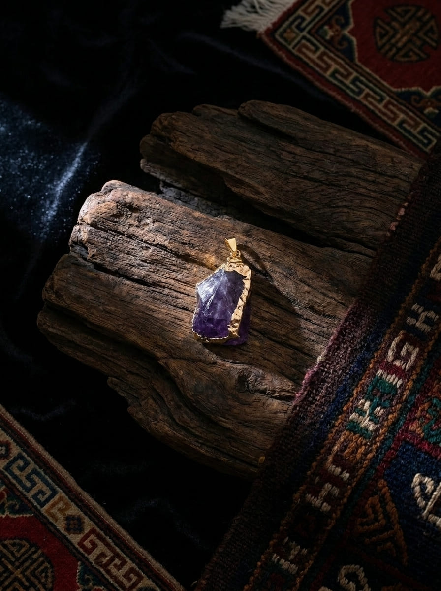 Liu Jin Raw Stone Natural Crystal Raw Stone Edged Pendant Necklace