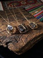 Golden Cage Raw Stone Natural Crystal Raw Stone Wire-Wrapped Necklace