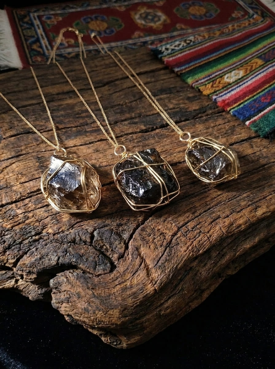 Golden Cage Raw Stone Natural Crystal Raw Stone Wire-Wrapped Necklace